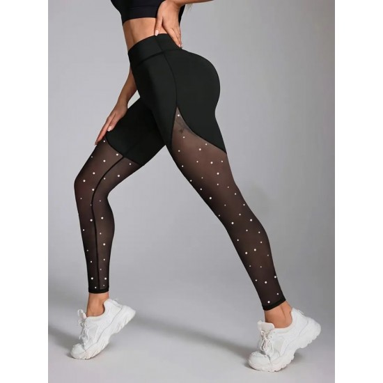 Kadın Yüksek Bel Asimetrik Kesim Detaylı Taşlı Tüllü Spor Dalgıç Tayt, 30356