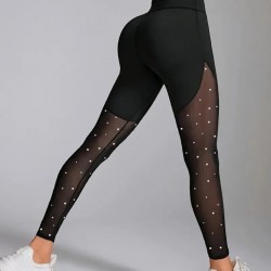 Kadın Yüksek Bel Asimetrik Kesim Detaylı Taşlı Tüllü Spor Dalgıç Tayt, 30356