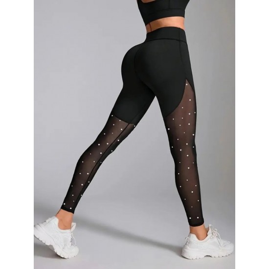 Kadın Yüksek Bel Asimetrik Kesim Detaylı Taşlı Tüllü Spor Dalgıç Tayt, 30356