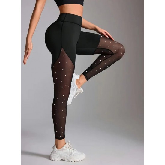 Kadın Yüksek Bel Asimetrik Kesim Detaylı Taşlı Tüllü Spor Dalgıç Tayt, 30356