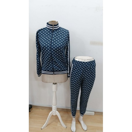 Kadın Uzun Kollu önden Fermuarlı Desenli Iki Iplik Bluz Ve Pantolon Ikili Takım , 30353