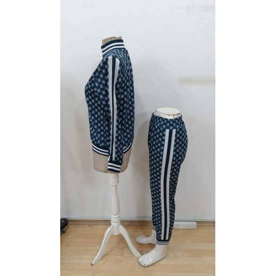 Kadın Uzun Kollu önden Fermuarlı Desenli Iki Iplik Bluz Ve Pantolon Ikili Takım , 30353