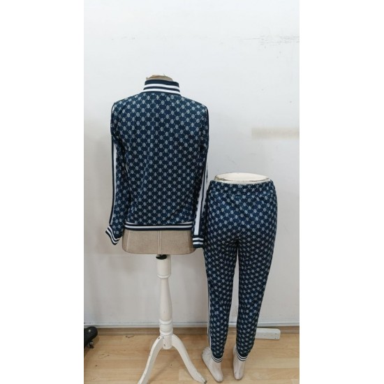 Kadın Uzun Kollu önden Fermuarlı Desenli Iki Iplik Bluz Ve Pantolon Ikili Takım , 30353