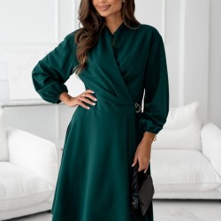 Kadın Uzun Kollu Hakim V Yakalı Yandan Toka Detaylı Ithal Mini Krep Elbise , 30360