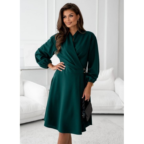 Kadın Uzun Kollu Hakim V Yakalı Yandan Toka Detaylı Ithal Mini Krep Elbise , 30360