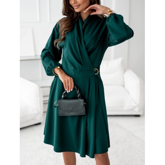 Kadın Uzun Kollu Hakim V Yakalı Yandan Toka Detaylı Ithal Mini Krep Elbise , 30360