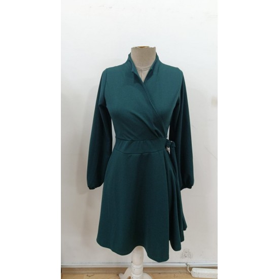 Kadın Uzun Kollu Hakim V Yakalı Yandan Toka Detaylı Ithal Mini Krep Elbise , 30360