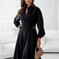 Kadın Uzun Kollu Hakim V Yakalı Yandan Toka Detaylı Ithal Mini Krep Elbise , 30359