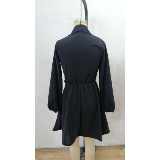 Kadın Uzun Kollu Hakim V Yakalı Yandan Toka Detaylı Ithal Mini Krep Elbise , 30359