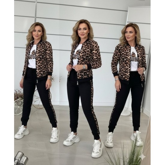 Kadın Uzun Kollu önden Fermuarlı Leopar Desen Detaylı Viskon Iki Iplik Bluz Ve Pantolon Ikili Takım , 30363