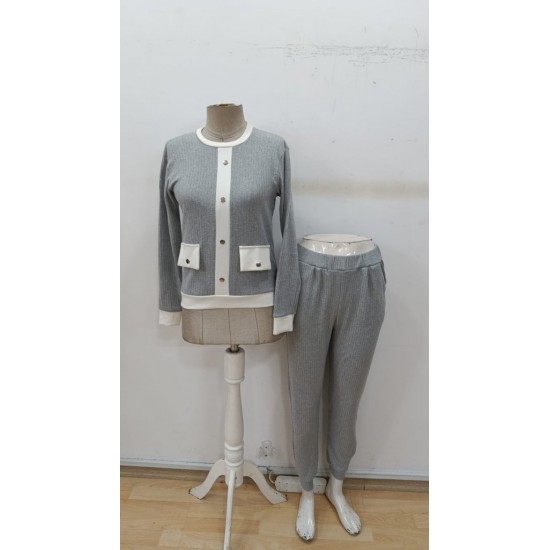 Kadın Uzun Kollu Bisiklet Yaka önden Düğmeli şardonlu Kaşkorse Bluz Ve Pantolon Ikili Takım , 30362