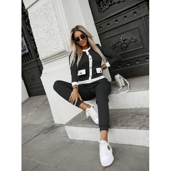 Kadın Uzun Kollu Bisiklet Yaka önden Düğmeli şardonlu Kaşkorse Bluz Ve Pantolon Ikili Takım , 30361