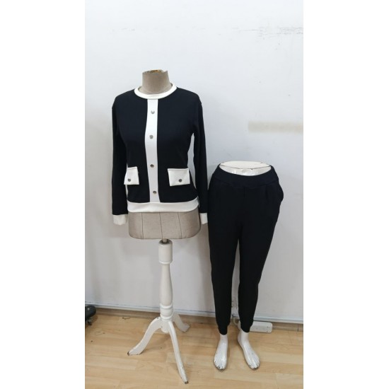 Kadın Uzun Kollu Bisiklet Yaka önden Düğmeli şardonlu Kaşkorse Bluz Ve Pantolon Ikili Takım , 30361