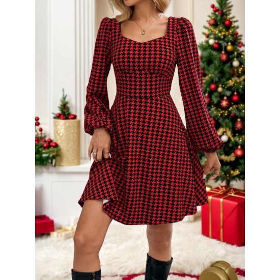 Kadın Uzun Kollu Kare Kalp Yakalı Mini Modal Elbise , 30318