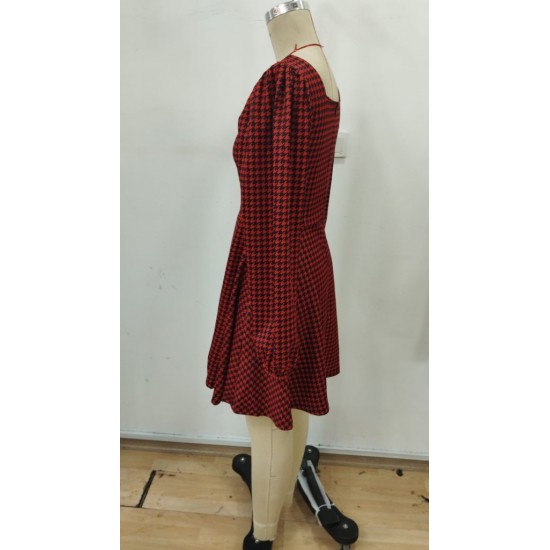 Kadın Uzun Kollu Kare Kalp Yakalı Mini Modal Elbise , 30318