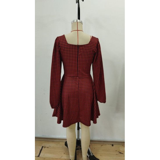 Kadın Uzun Kollu Kare Kalp Yakalı Mini Modal Elbise , 30318