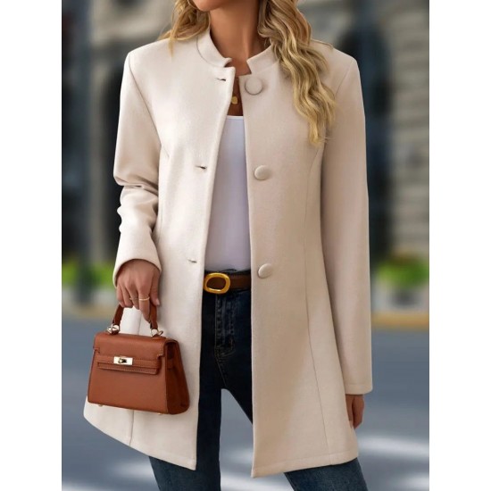 Kadın Uzun Kollu Hakim Yakalı önden Düğmeli Cep Detaylı Kısa Kaşe Kaban, 29614