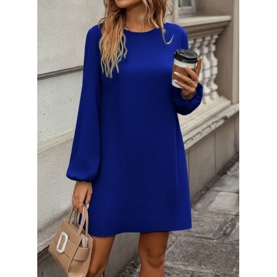 Kadın Uzun Kollu Yuvarlak Yaka Mini Ithal Krep Elbise , 30377