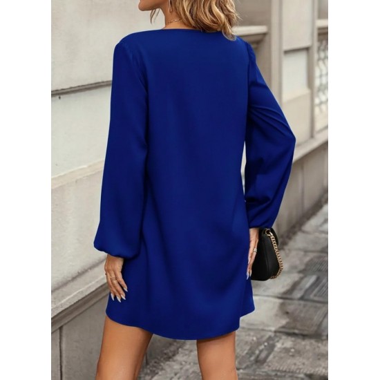 Kadın Uzun Kollu Yuvarlak Yaka Mini Ithal Krep Elbise , 30377