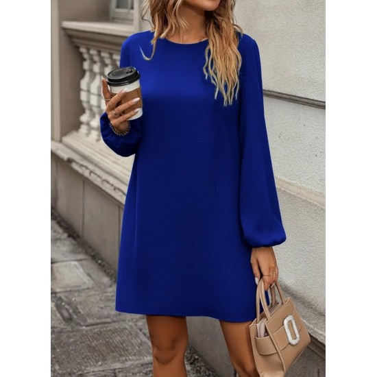 Kadın Uzun Kollu Yuvarlak Yaka Mini Ithal Krep Elbise , 30377