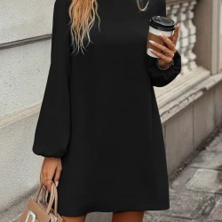 Kadın Uzun Kollu Yuvarlak Yaka Mini Ithal Krep Elbise , 30375