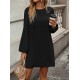 Kadın Uzun Kollu Yuvarlak Yaka Mini Ithal Krep Elbise , 30375