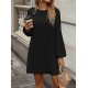 Kadın Uzun Kollu Yuvarlak Yaka Mini Ithal Krep Elbise , 30375