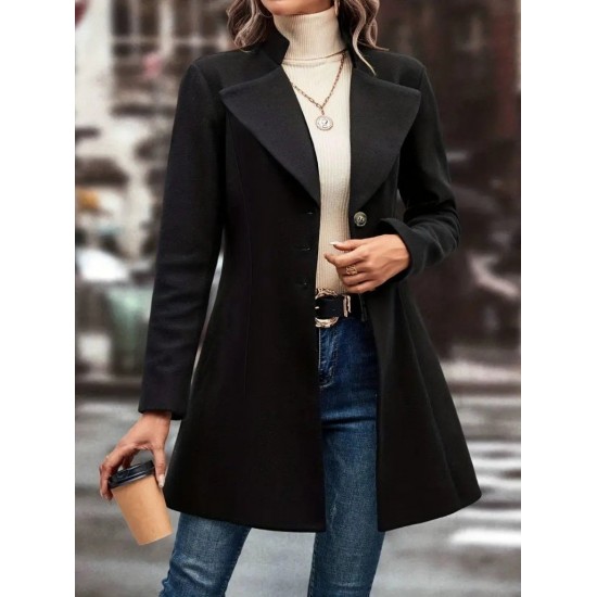 Kadın Uzun Kollu Yakalı önden Düğmeli Kısa Kaşe Kaban, 30378