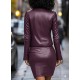 Kadın Uzun Kollu önü Açık Deri Ceket Ve Askılı Yuvarlak Yakalı Mini Elbise Ikili Takım, 30384