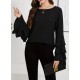 Kadın Uzun Kollu Bisiklet Yaka Kollar İspanyol Volanlı Sandy Bluz, 30402