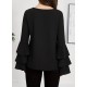 Kadın Uzun Kollu Bisiklet Yaka Kollar İspanyol Volanlı Sandy Bluz, 30402