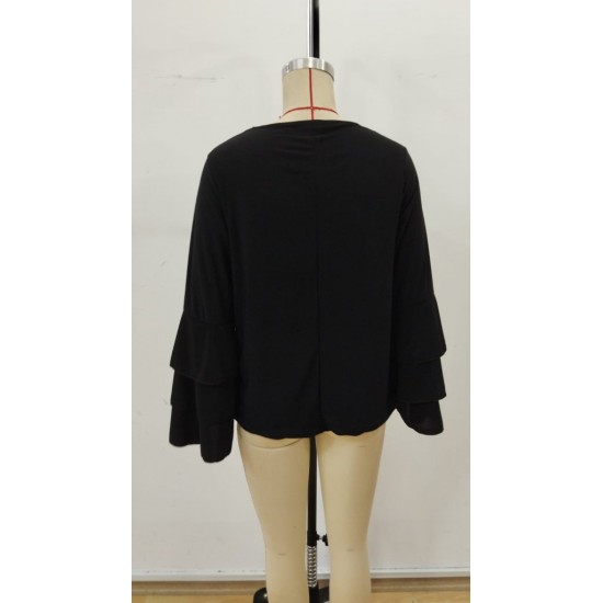 Kadın Uzun Kollu Bisiklet Yaka Kollar İspanyol Volanlı Sandy Bluz, 30402