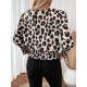 Kadın Uzun Kollu Bisiklet Yaka Leopar Desenli Modal Bluz, 30401