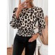 Kadın Uzun Kollu Bisiklet Yaka Leopar Desenli Modal Bluz, 30401