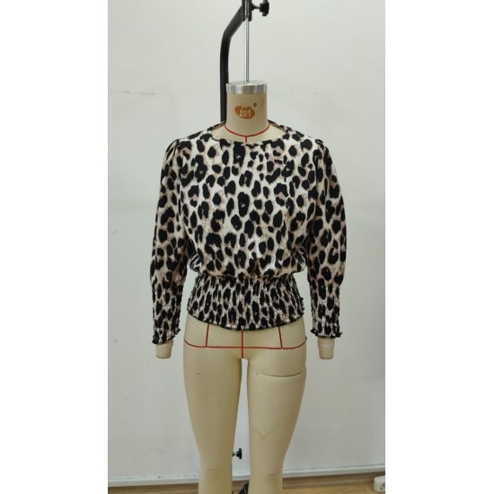 Kadın Uzun Kollu Bisiklet Yaka Leopar Desenli Modal Bluz, 30401