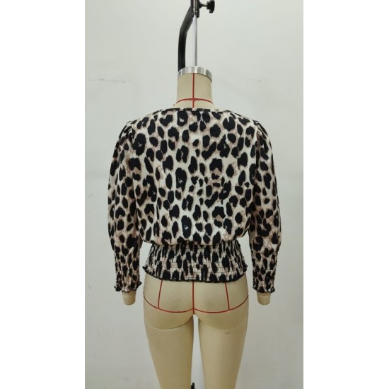 Kadın Uzun Kollu Bisiklet Yaka Leopar Desenli Modal Bluz, 30401