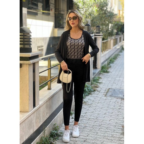 Kadın Uzun Kollu Krep üçlü Takım, 30417