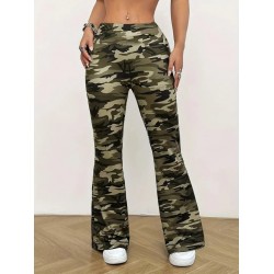 Kadın Yüksek Bel Kamuflaj Desenli Dalgıç Tayt, 30411