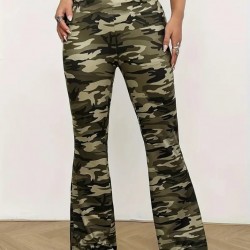 Kadın Yüksek Bel Kamuflaj Desenli Dalgıç Tayt, 30411