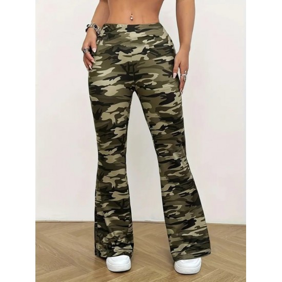 Kadın Yüksek Bel Kamuflaj Desenli Dalgıç Tayt, 30411