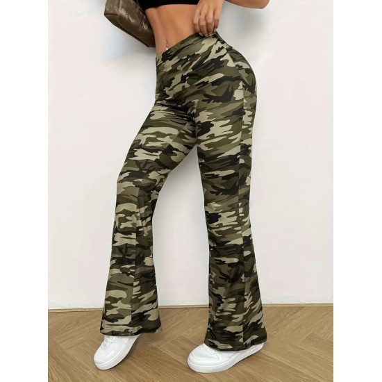 Kadın Yüksek Bel Kamuflaj Desenli Dalgıç Tayt, 30411