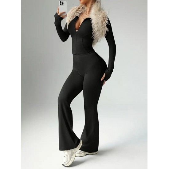 Kadın Uzun Kollu önden Fermuarlı Kısa Dalgıç Bluz Ve Pantolon Ikili Takım, 30420