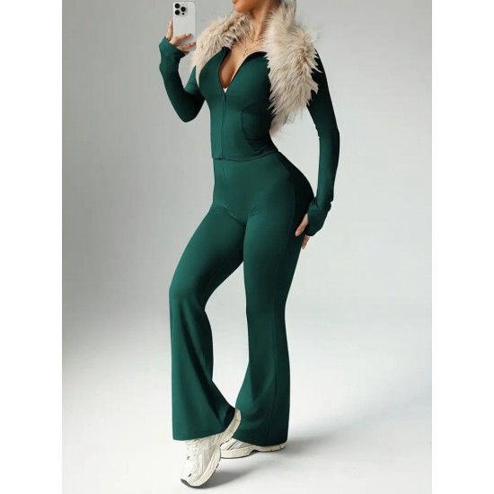 Kadın Uzun Kollu önden Fermuarlı Kısa Dalgıç Bluz Ve Pantolon Ikili Takım, 30418