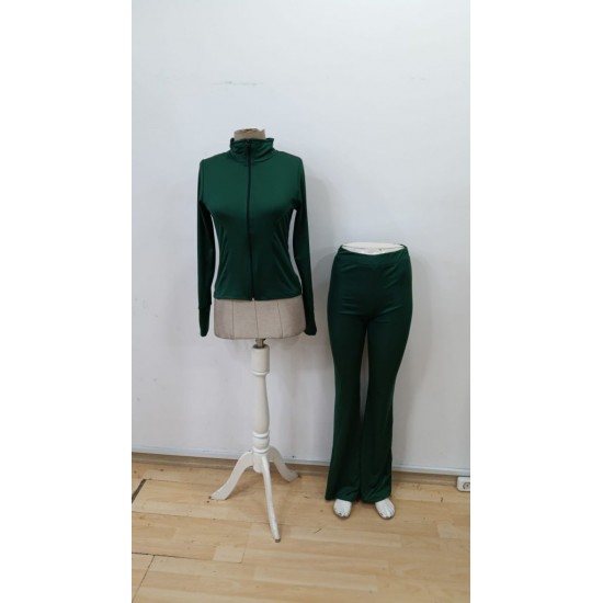 Kadın Uzun Kollu önden Fermuarlı Kısa Dalgıç Bluz Ve Pantolon Ikili Takım, 30418