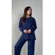 Kadın Uzun Kollu Bisiklet Yaka Belden Büzgülü Bağcıklı Viskon Iki Iplik Bluz Ve Pantolon Ikili Takım , 30429