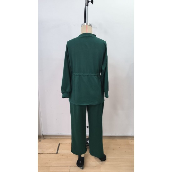 Kadın Uzun Kollu Bisiklet Yaka Belden Büzgülü Bağcıklı Viskon Iki Iplik Bluz Ve Pantolon Ikili Takım , 30428