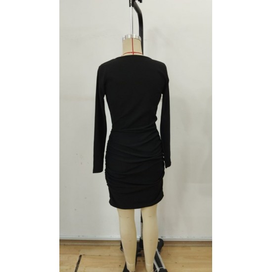 Kadın Uzun Kollu Kruvaze Yakalı Yanlardan Büzgülü Kısa Ottoman Elbise , 30424 Kadın Uzun Kollu Kruvaze Yakalı Yanlardan Büzgülü Kısa Ottoman Elbise , 30424