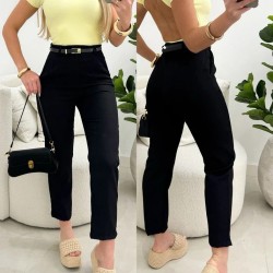 Kadın Yüksek Bel Kemersiz Ithal Krep Pantolon , 30432