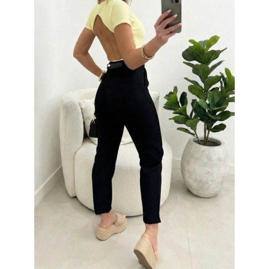 Kadın Yüksek Bel Kemersiz Ithal Krep Pantolon , 30432