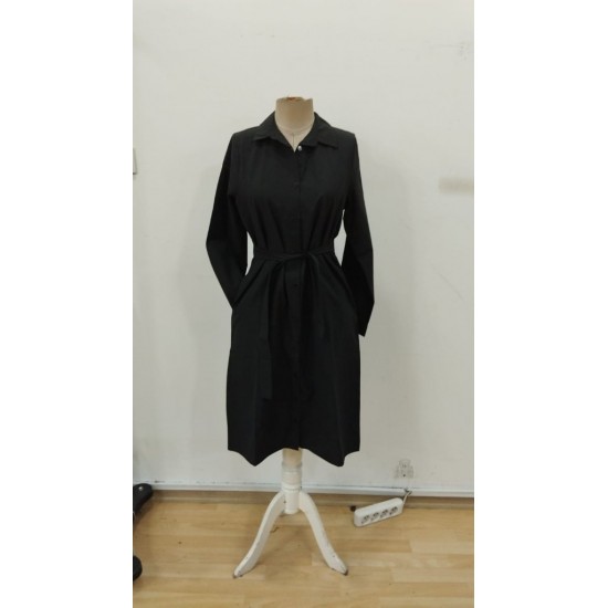 Kadın Uzun Kollu Yakalı Belden Kuşaklı Midi Trikoton Elbise, 30431